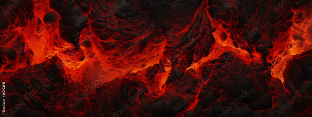 Lava texture fire background rock volcano magma molten hell hot flow flame pattern seamless. Earth lava crack volcanic texture ground fire burn explosion stone liquid black red inferno planet relief. - obrazy, fototapety, plakaty 