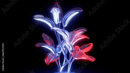 Bauhinia blakeana neon light tube navy blue white red.Generative AI © shuvodesign