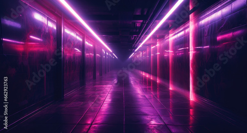 Urban Luminescence: Exploring a Neon-Lit Hallway Inside a Subway Station, Where Modernity Meets Underground Innovation