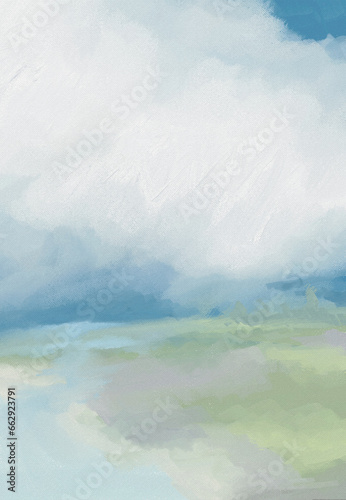 Impressionistic Soft Cloudscape, Landscape, Seascape - Digital Painting, Illustration, Design, Art, Artwork, Background, Backdrop, Wallpaper, border, Flier, Poster, Social Media Post, Ad, Publication