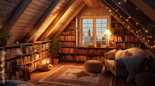 An attic transformed into a cozy reading nook © didiksaputra