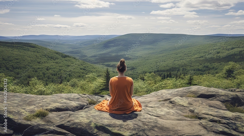  a person sitting on a rock looking out over a valley.  generative ai