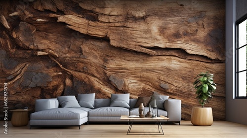 A wall texture inspired by rugged, weathered tree bark, bringing the rustic charm of the forest into your interior space