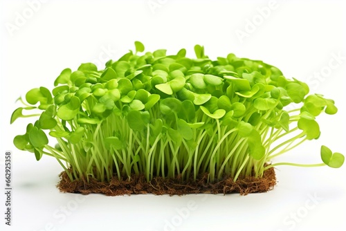 A detailed image of a cress vegetable seen up close, set against a transparent or white background in PNG format. Generative AI photo