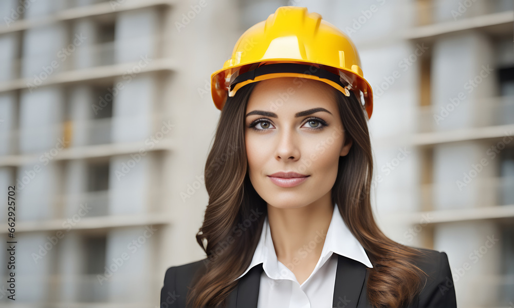 Confident businesswoman in hardhat Confident businesswoman in hardhat