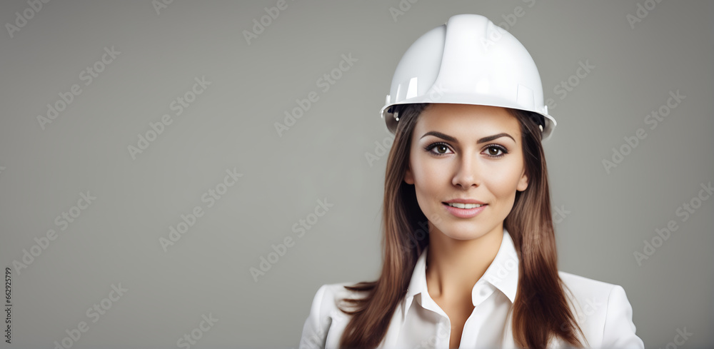 Confident businesswoman in hardhat Confident businesswoman in hardhat