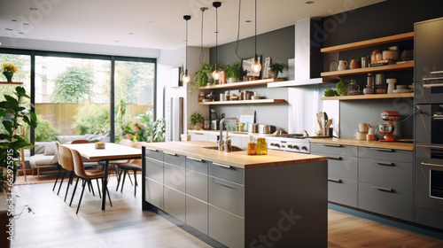A modern kitchen complete with all furnishings photo