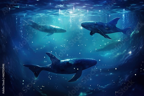 Luminous star whales, swimming among constellations in the vastness of space - Generative AI