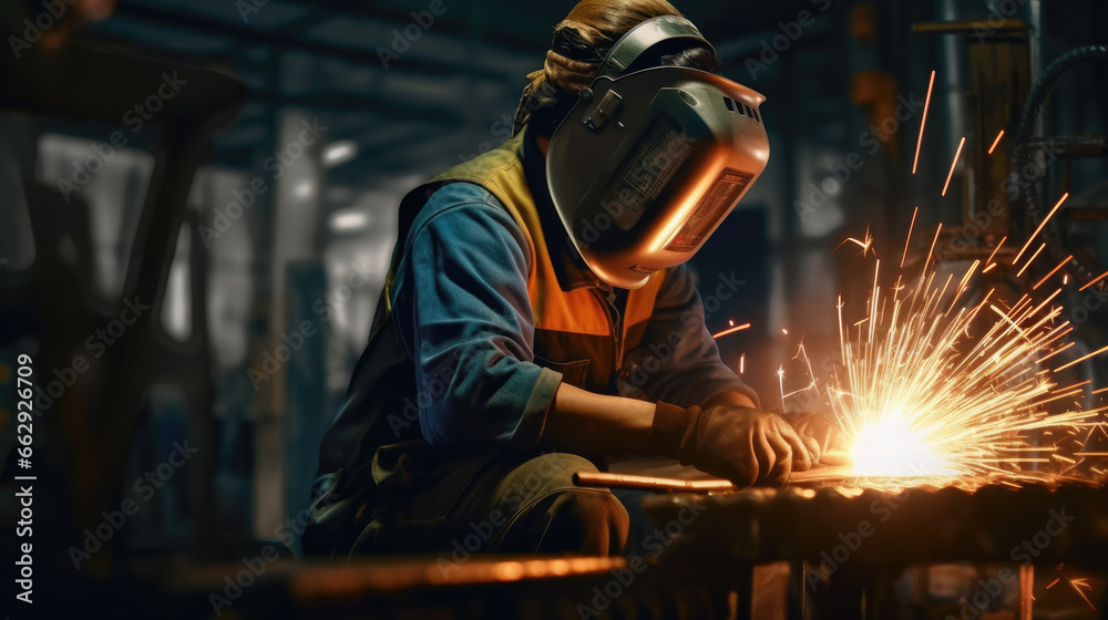 A factory where skilled workers are engaged in arc welding A factory where skilled workers are engaged in arc welding