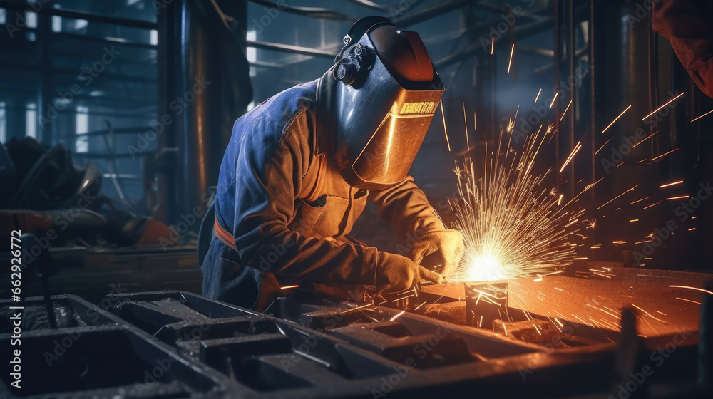 A factory where skilled workers are engaged in arc welding A factory where skilled workers are engaged in arc welding