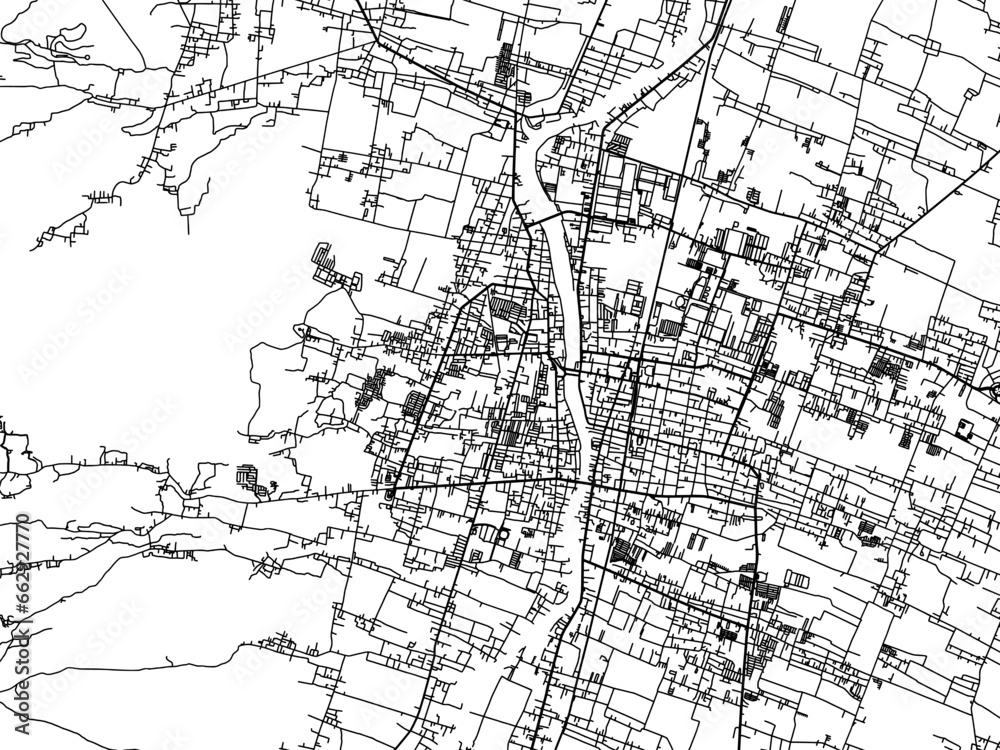 Vector road map of the city of  Kediri in Indonesia with black roads on a white background.