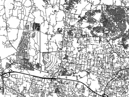 Vector road map of the city of  Pasarkemis in Indonesia with black roads on a white background.