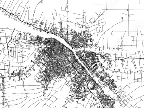 Vector road map of the city of  Pontianak in Indonesia with black roads on a white background.