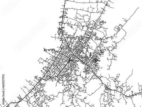 Vector road map of the city of  Singkawang in Indonesia with black roads on a white background.