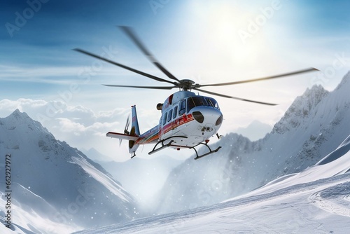 helicopter in snowy mountains. Generative AI