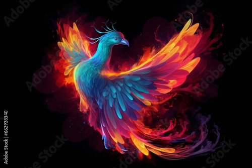 Vibrant phoenix with wings. Generative AI