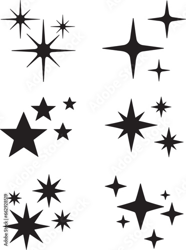 Retro futuristic sparkle icons collection. Set of star shapes. Abstract cool shine effect sign vector design. Templates for design  posters  projects  banners  logo  and business cards