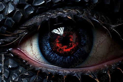 Gleaming Black dragon eye. Animal monster. Generate Ai