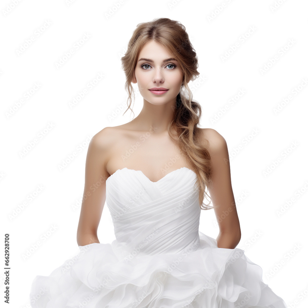 bride in white wedding dress isolated on transparent background