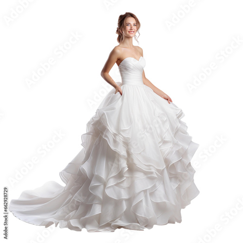 bride in white wedding dress isolated on transparent background
