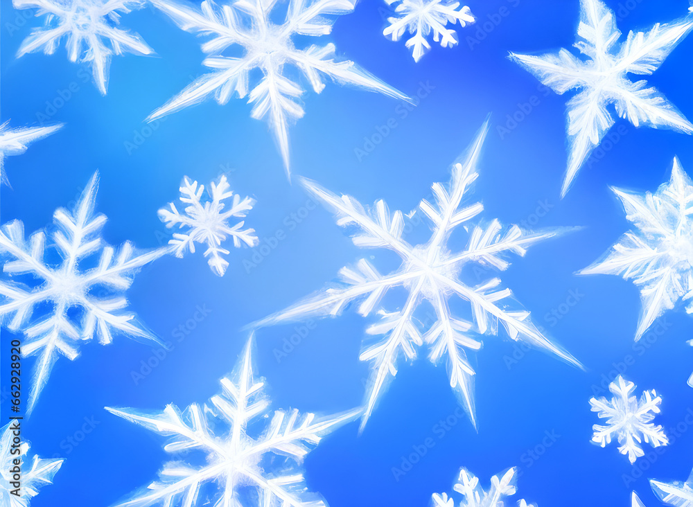 Snowflakes on painted backdrop realistic pastel hues.