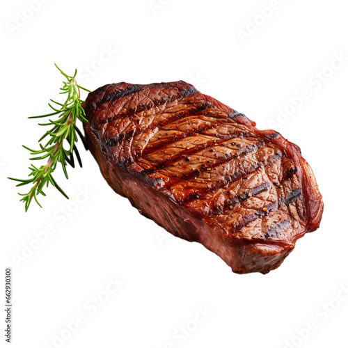 tasty grilled cowboy steak with rosemary isolated on white background, ai generated