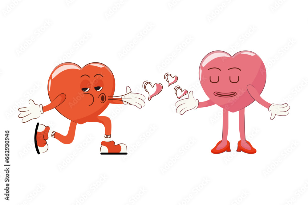 Retro Happy Valentine's Day. Happy characters in love. Retro characters. Vector illustration Retro Happy Valentine's Day. Happy characters in love. Retro characters. Vector illustration