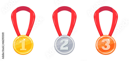Winner medals for first, second and third place. Gold, silver and bronze champion award.