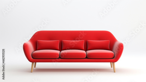 sofá confortável moderno para três acentos vermelhos   sobre fundo branco