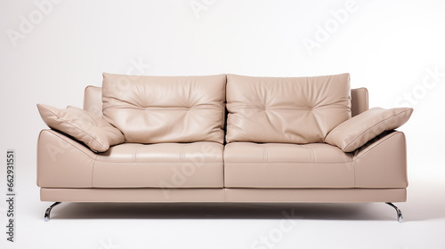 sofá confortável moderno para dois acentos bege sobre fundo branco