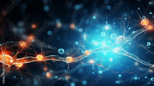 Neurons and nervous system. Nerve cells background with copy space