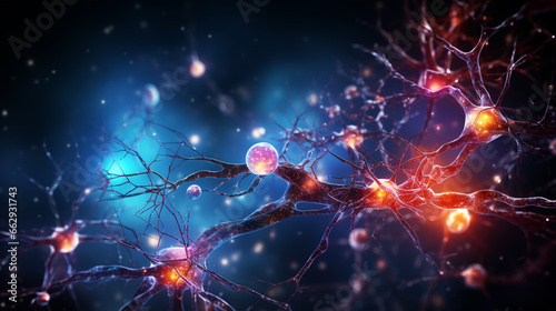 Neurons and nervous system. Nerve cells background with copy space photo