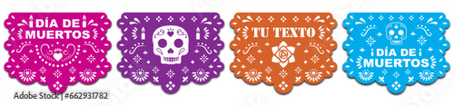 Tableau sur toile Papel picado para el día de muertos, celebración mexicana, puedes colocar tu pro