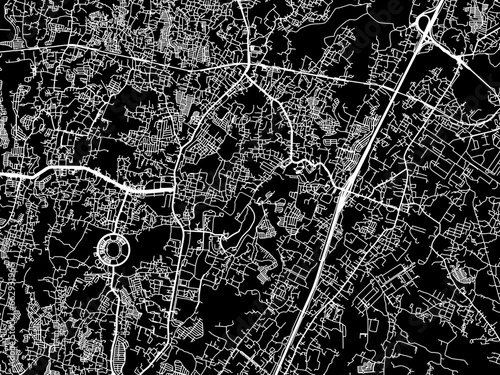 Vector road map of the city of  Cibinong in Indonesia with white roads on a black background.