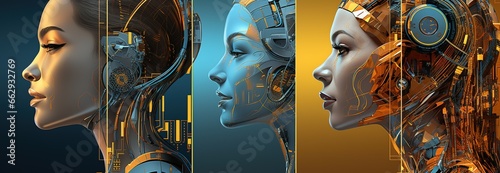 biometric identification of female human face. Innovative scanning technology photo