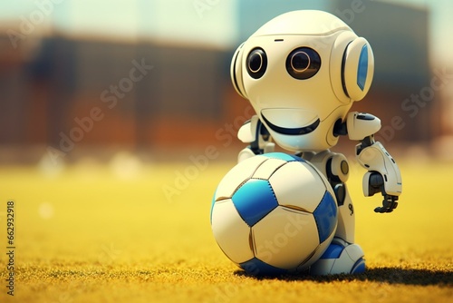 adorable android kicks soccer ball. Generative AI