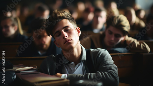 Education And Learning Concept. Portrait of tired and bored student sitting at desk