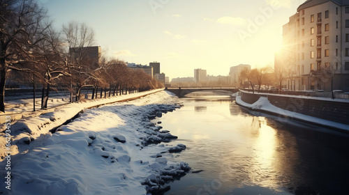 Wallpaper Mural Winter city landscape at dawn. Torontodigital.ca