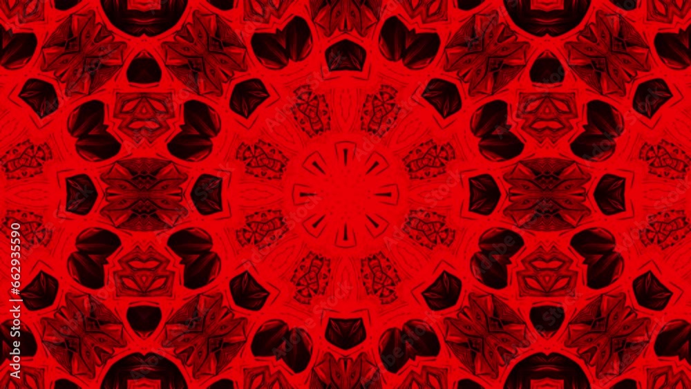 Mandala kaleidoscope seamless background video, Floral hypnotic effect in red color Mandala kaleidoscope seamless background video, Floral hypnotic effect in red color