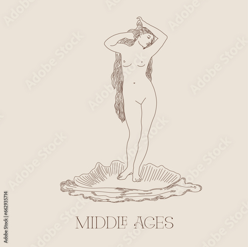 Vector Goddess Venus Sketch Logo Middle Ages Sketch Drawing Girl Angel Valentine's Day