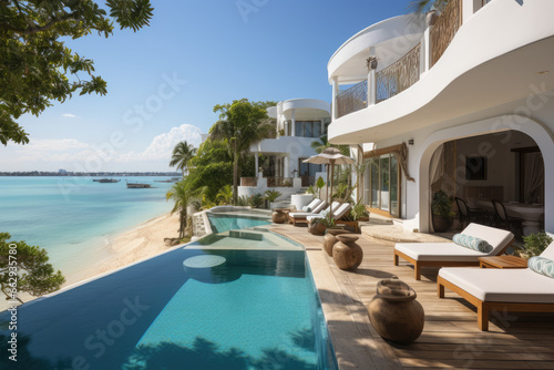 Luxurious Zanzibar Hotel with a Pool: A famous and luxurious holiday hotel in Zanzibar, Africa, © STORYTELLER AI