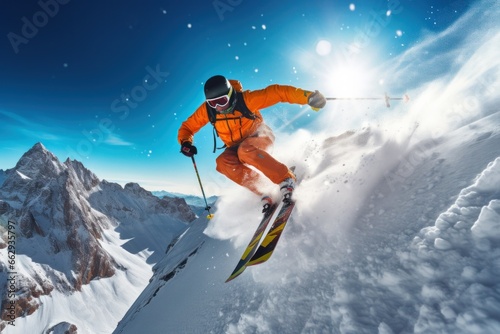 Skier skiing down a mountain slope  © blvdone