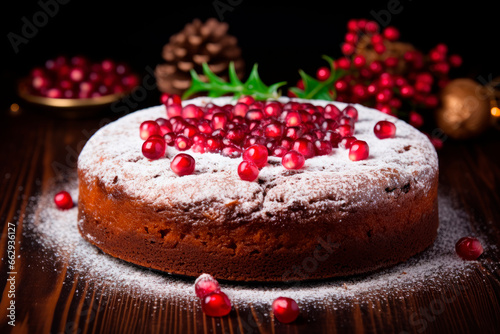 Wallpaper Mural traditional homemade christmas cake with pomegranate powdering with icing sugar Torontodigital.ca