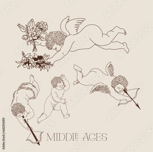 Vector Sketch Logo Middle Ages Sketch Drawing Child Angel Valentine's Day