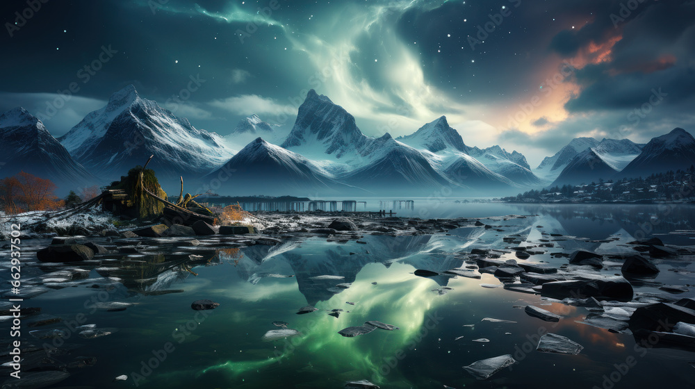 Aurora Brilliance: Northern Lights Paint the Norwegian Winter. Generative AI