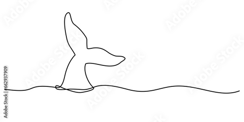 Whale tail line art, World Whale Day, ecology concept stop ocean pollution and say no to plastic, vector