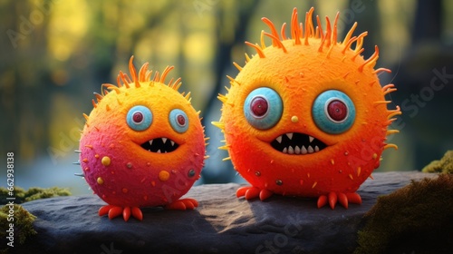 Super adorable and cute cartoon like forest monsters made from colorful wool felt, this quirky couple of oddball cutie pies are so in love, round and fluffy bodies with big googly eyes.