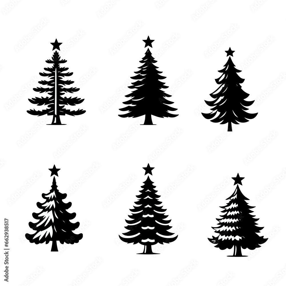 Fototapeta premium Christmas tree icon set. Vector illustration of pine silhouette