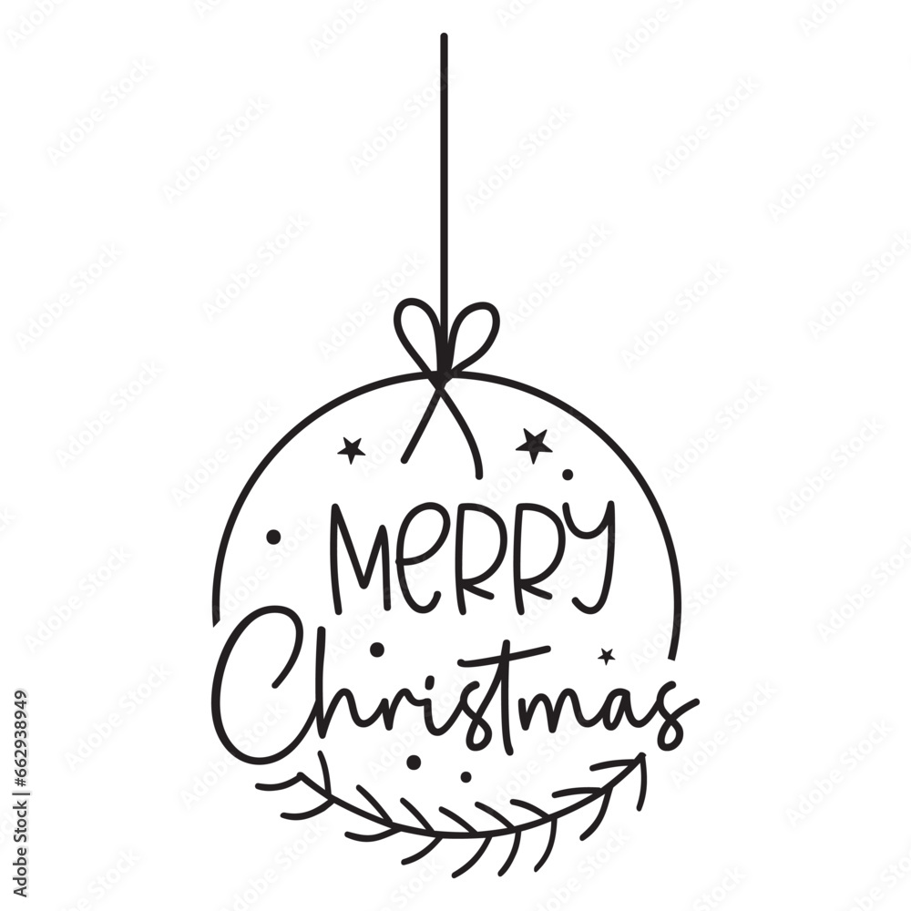 Obraz premium Christmas balls with Christmas tree, Merry Christmas door hanger