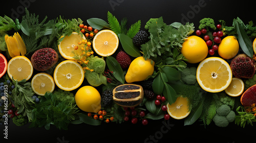Fruits on The Black Background